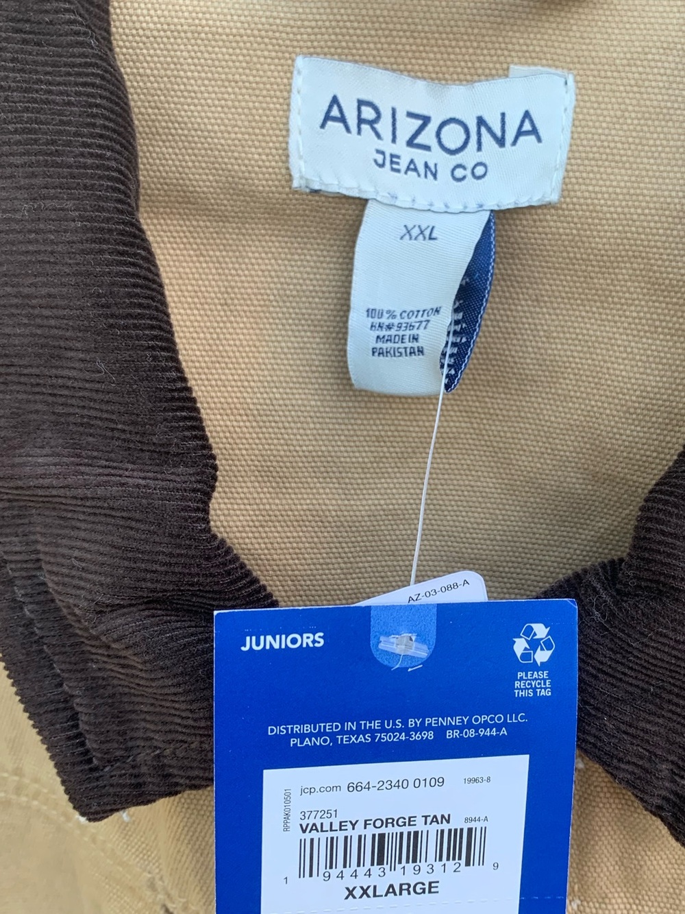 NWT Arizona Jean Co. Tan Canvas Jacket with Contrast Collar - Picture 6 of 8